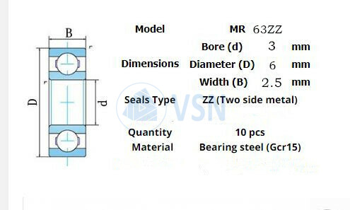 Купить Стальные микро подшипники MR63ZZ 3х6х2.5мм (набор из 10шт.)